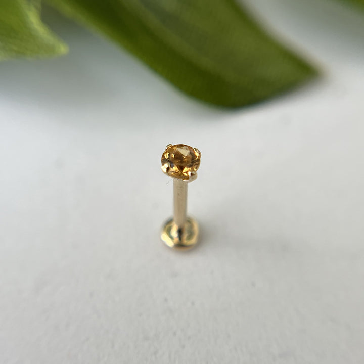 3mm Citrine 14K Gold Prong Set Labret