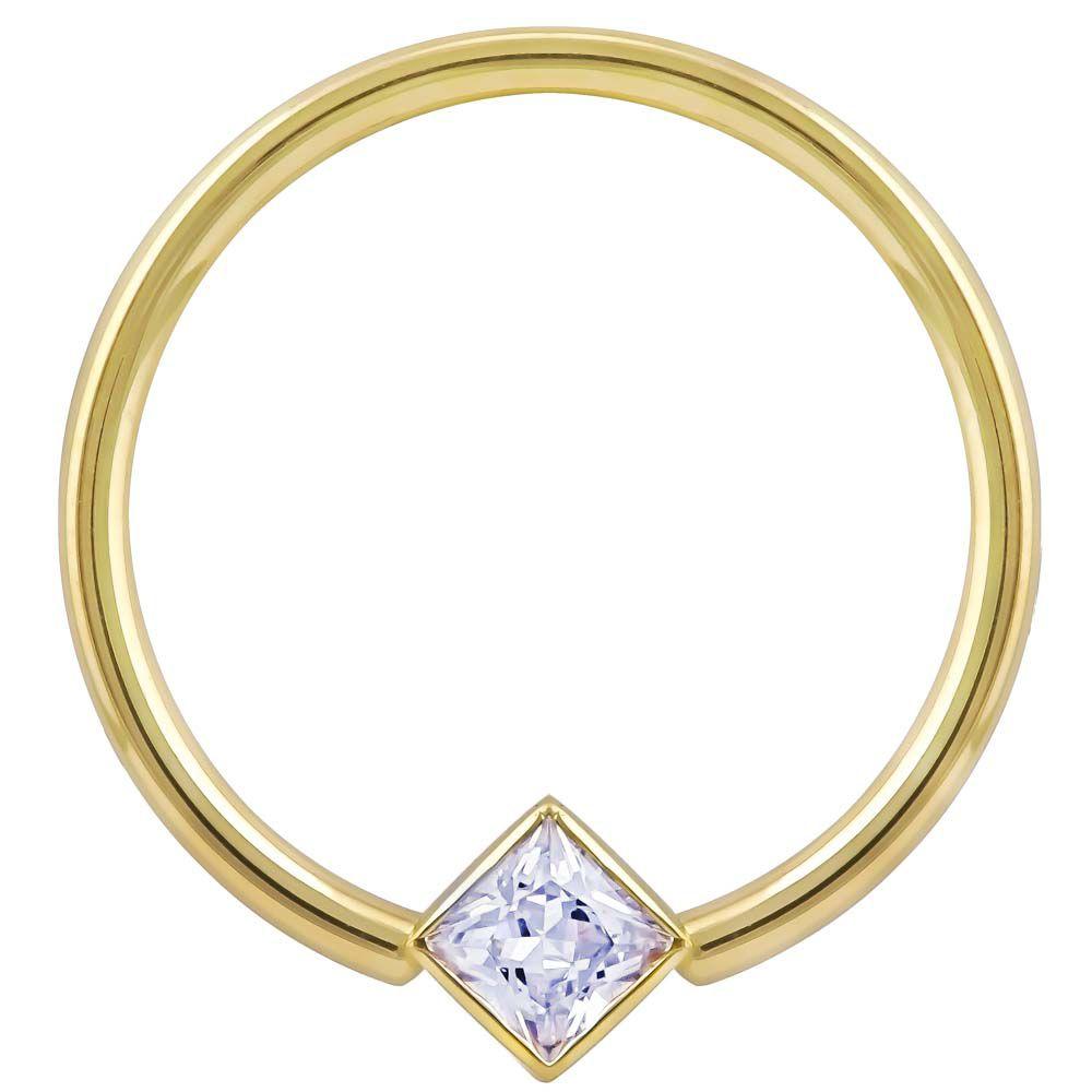 Cubic Zirconia Princess Cut Corner Mount 14k Gold Captive Bead Ring-14K Yellow Gold   12G (2.0mm)   3 4