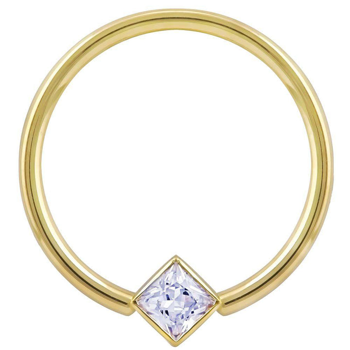 Cubic Zirconia Princess Cut Corner Mount 14k Gold Captive Bead Ring-14K Yellow Gold   12G (2.0mm)   3 4" (19mm)