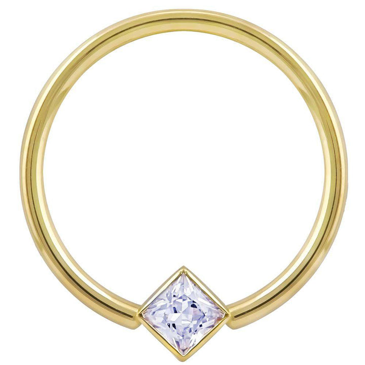 Cubic Zirconia Princess Cut Corner Mount 14k Gold Captive Bead Ring-14K Yellow Gold   12G (2.0mm)   3 4" (19mm)