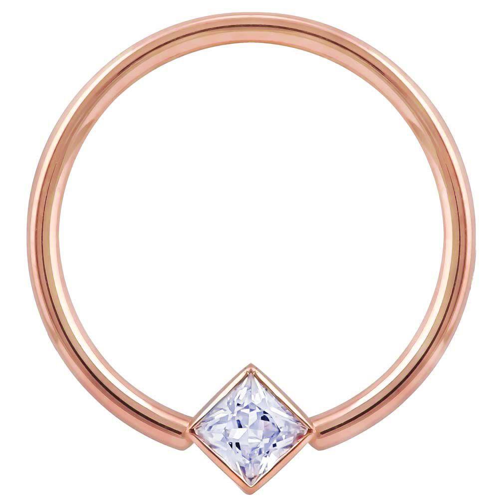 Cubic Zirconia Princess Cut Corner Mount 14k Gold Captive Bead Ring-14K Rose Gold   12G (2.0mm)   3 4" (19mm)