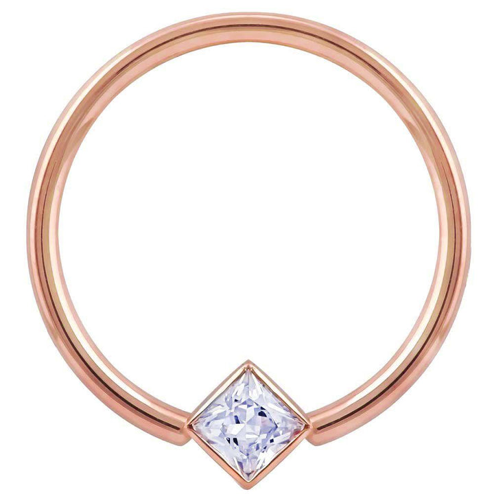 Cubic Zirconia Princess Cut Corner Mount 14k Gold Captive Bead Ring-14K Rose Gold   12G (2.0mm)   3 4" (19mm)