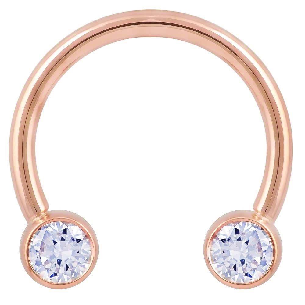 Cubic Zirconia Round Bezel 14k Gold Circular Barbell-14K Rose Gold   12G (2.0mm)   3 4" (19mm)