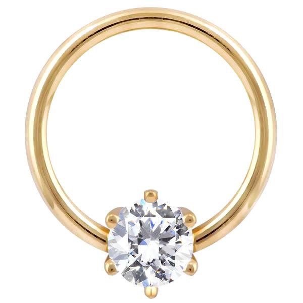 Cubic Zirconia Round Prong 14k Gold Captive Bead Ring-14K Yellow Gold   12G (2.0mm)   3 4