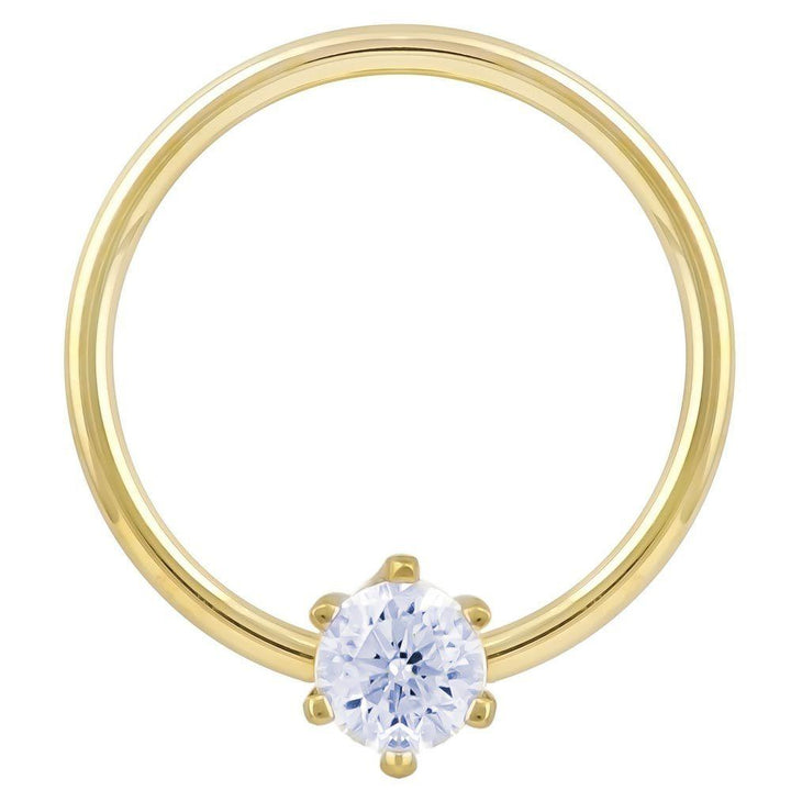Yellow Gold - Cubic Zirconia Round Prong 14k Gold Captive Bead Ring