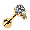 14k yellow gold cartilage stud with round CZ and diamond accent, angled product view