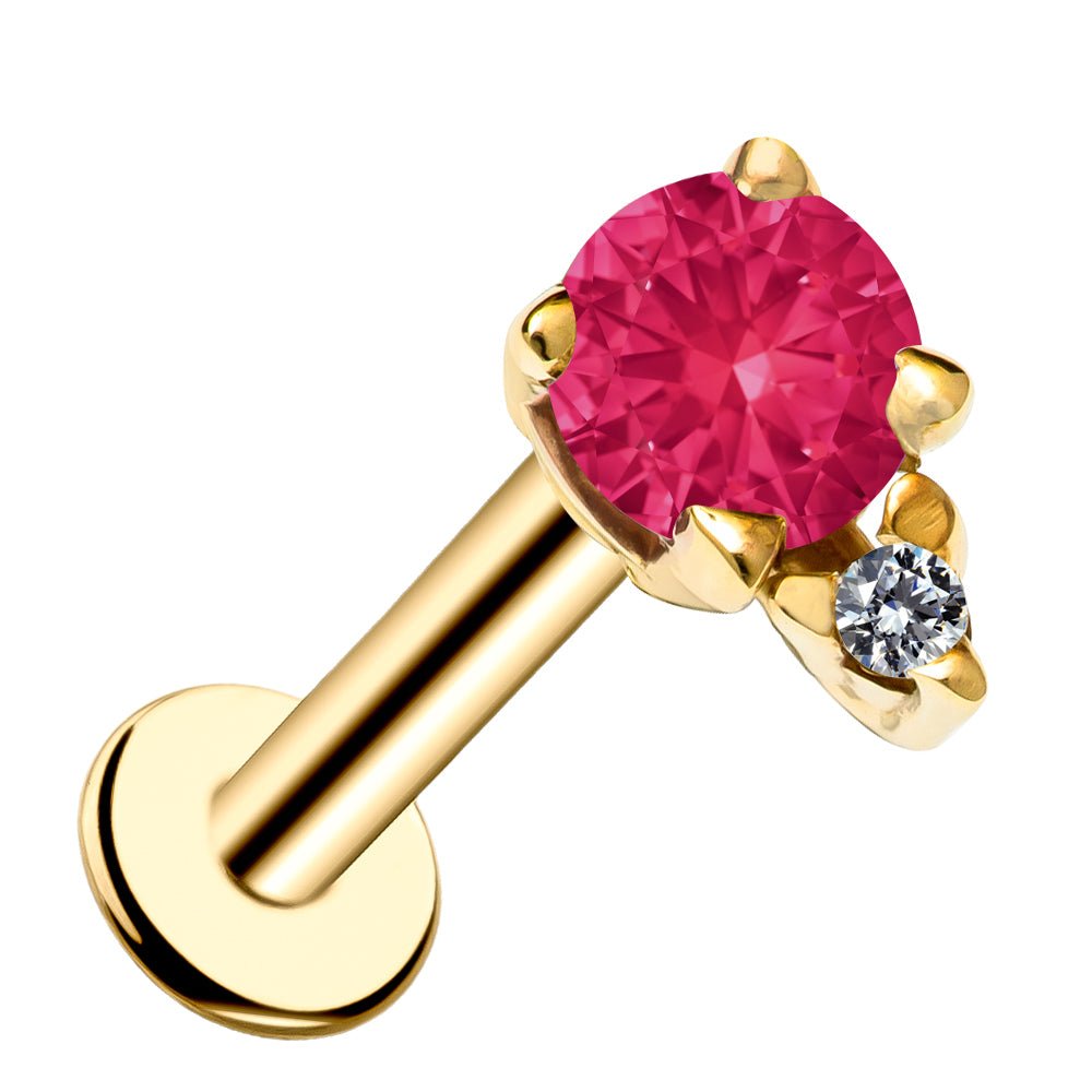 RUBY WITH DIAMOND ACCENT FLAT BACK EARRING