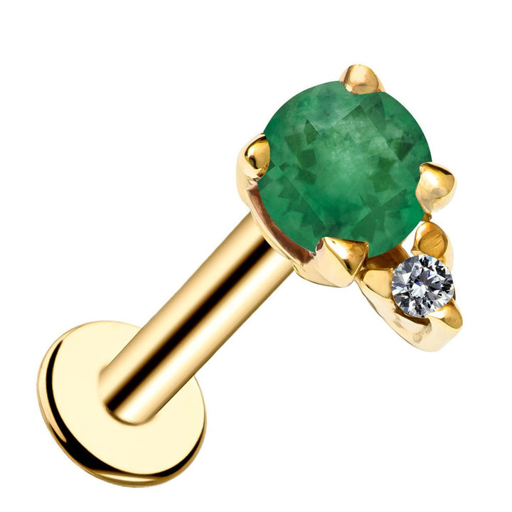 Emerald with Diamond Accent Flat Back Earring