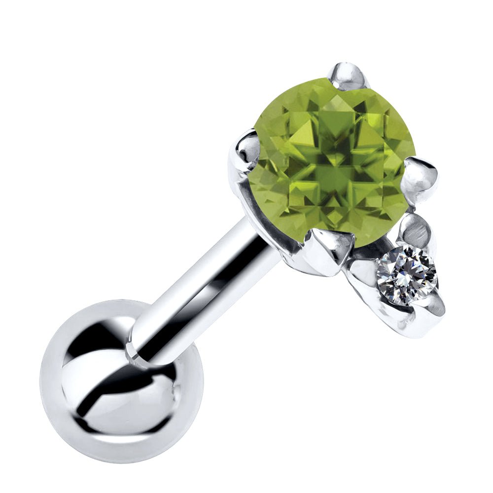 Diamond Accent Genuine Birthstone 14k Gold Cartilage Stud Earring-White   Peridot
