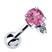 14k white gold helix stud with genuine pink tourmaline and diamond accent
