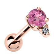 14k rose gold helix stud with genuine pink tourmaline and diamond accent