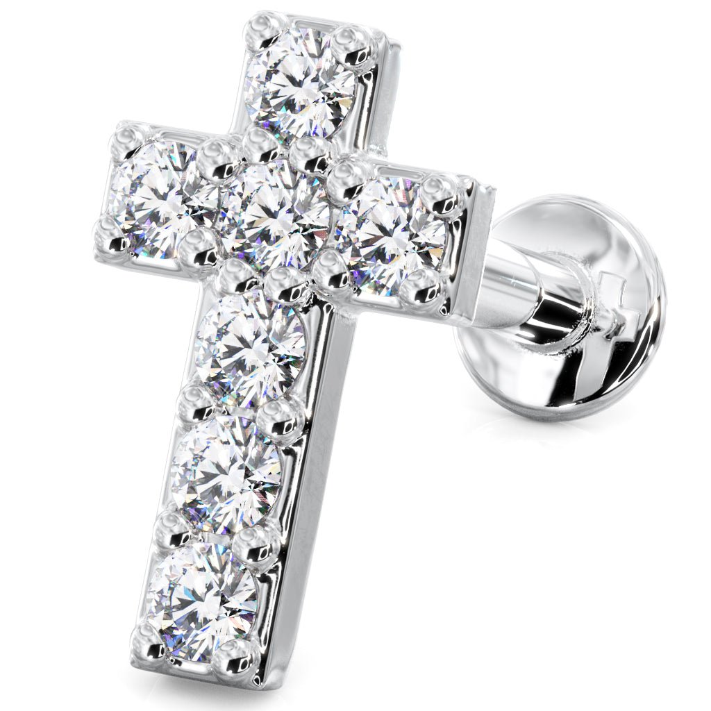 Diamond Cross Cartilage Earring Labret Flat Back Stud – FreshTrends