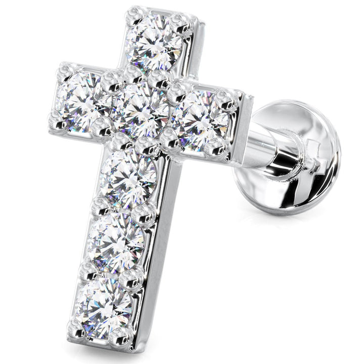 Angle View - Diamond Cross 14k Gold Flat Back Stud