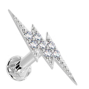 14k white gold diamond pavé lightning bolt flat back stud, angled product view on white background