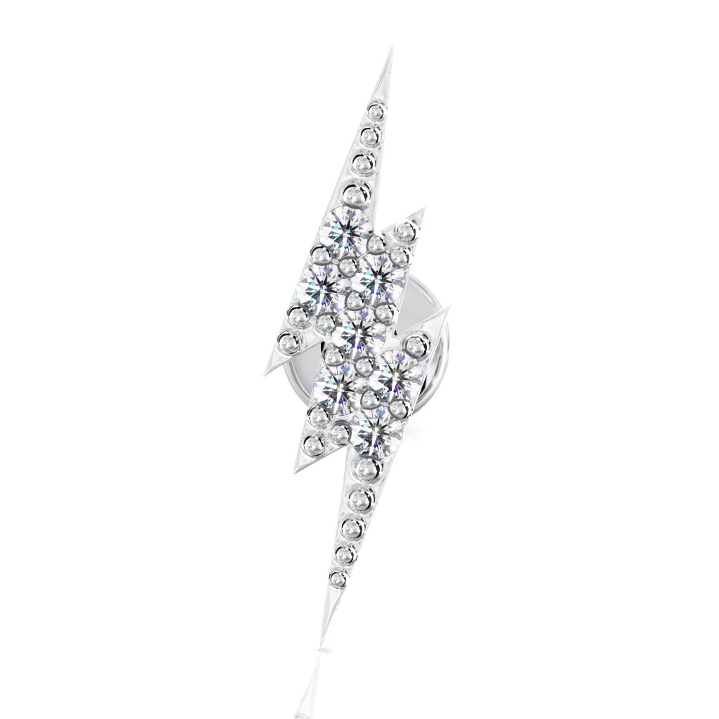 Front View - Diamond Pave Lightning Bolt 14k Gold Flat Back Stud