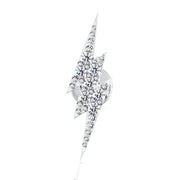 Close-up front view of 14k white gold diamond pavé lightning bolt charm showing 7-stone pave detail