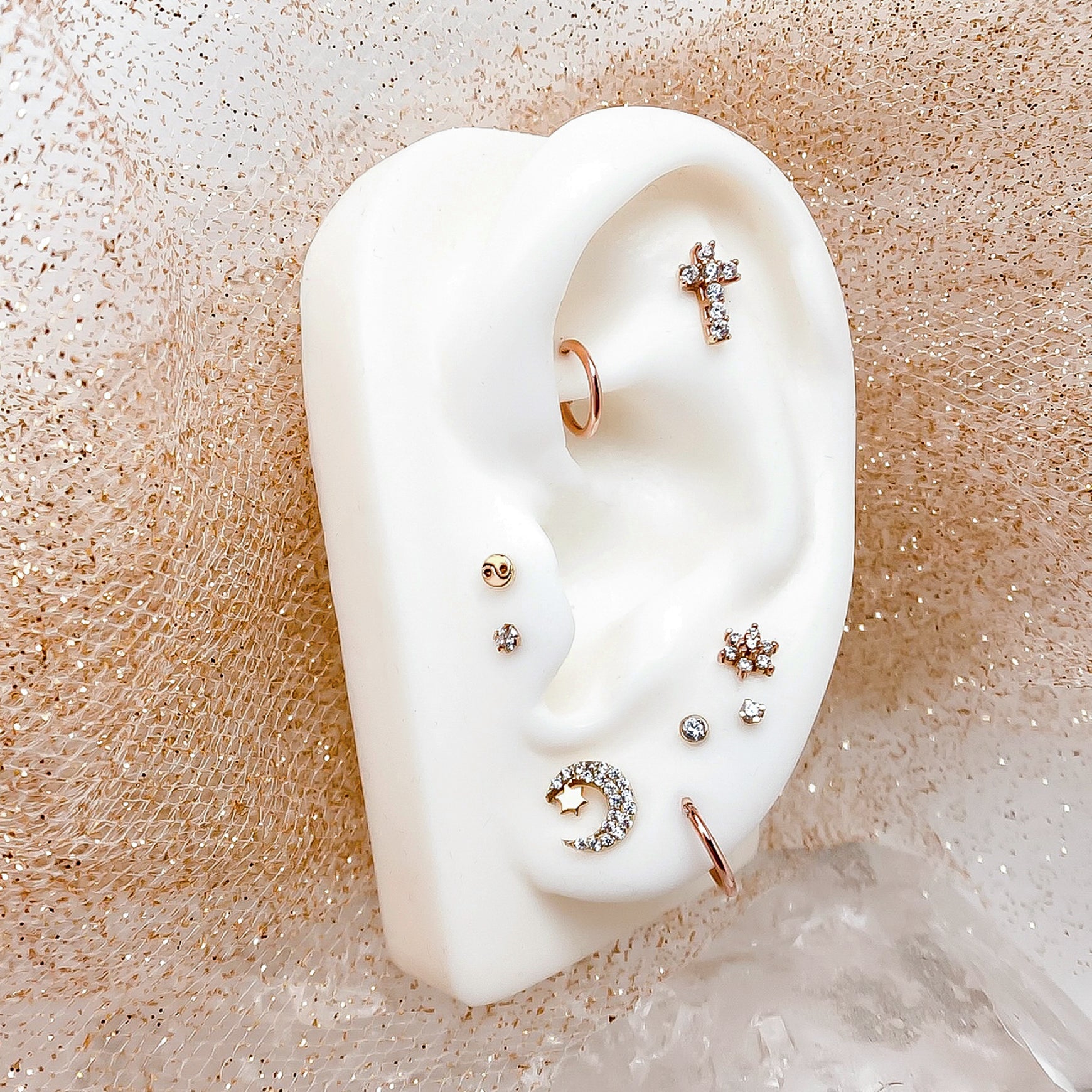 Diamond Moon with Star Cartilage Earring