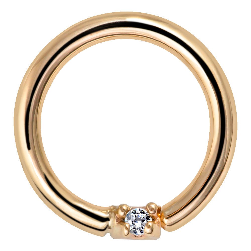 Diamond Seamless Ring Hoop 14K Gold or Platinum-14K Yellow Gold   18G   3 8