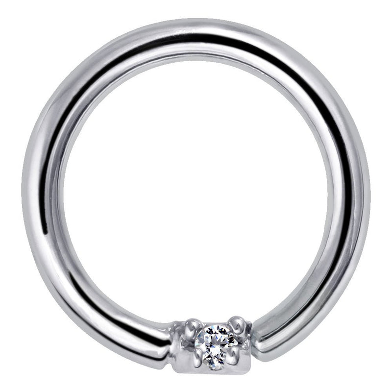 950 platinum diamond seamless hoop ring with prong-set 1mm VS1 diamond, front view