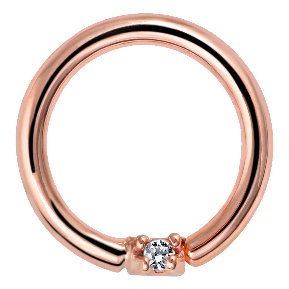 Diamond Seamless Ring Hoop 14K Gold or Platinum-14K Rose Gold   18G   3 8