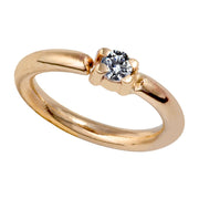 14K yellow gold diamond side-set seam ring hoop, angled view highlighting prong-set round diamond