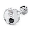 14k white gold yin yang flat back stud with black and white diamond, angled view showing post