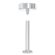 Internally threaded flat back labret post disassembled, showing threaded end and flat disc base