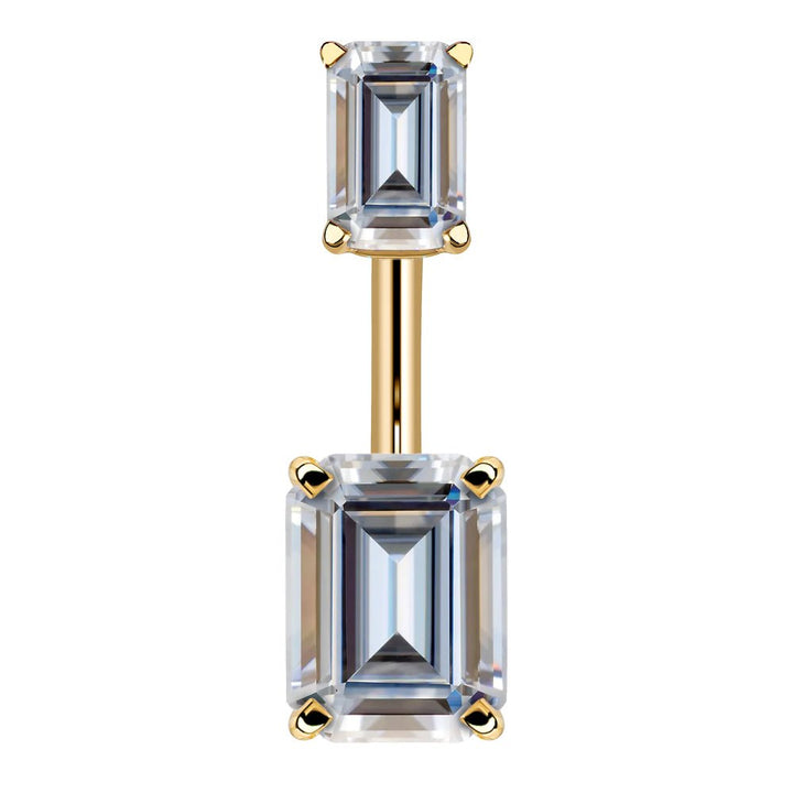Double Emerald Cut Cubic Zirconia 14k Gold Belly Ring-14k Yellow Gold   Clear