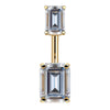 14k yellow gold belly ring with double emerald-cut clear CZ stones in four-prong settings, front view