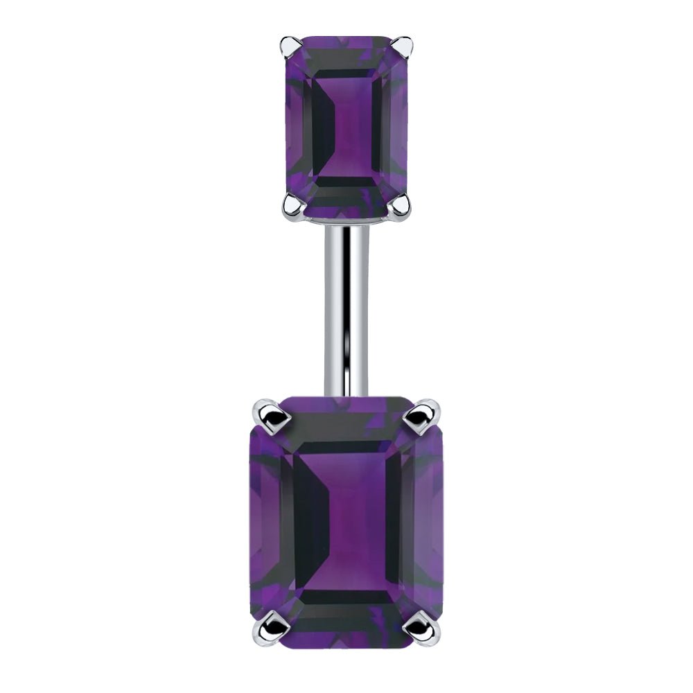 Double Emerald Cut Cubic Zirconia 14k Gold Belly Ring-14k White Gold   Purple