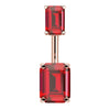 14k rose gold belly ring with double emerald-cut red CZ stones in four-prong settings, front view