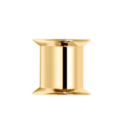 14k yellow gold double flare tunnel plug, straight-on front view showing polished barrel and flared edges