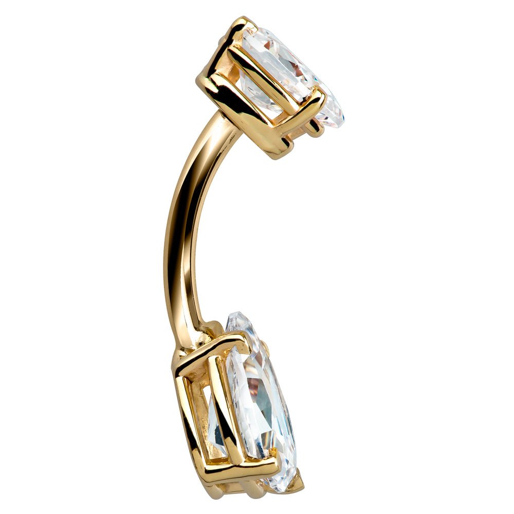 Double Pear Shape Cubic Zirconia 14k Gold Belly Ring