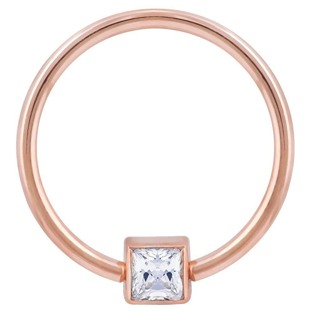 Cubic Zirconia Princess Cut 14k Gold Captive Bead Ring-14K Rose Gold   12G (2.0mm)   3 4" (19mm)