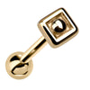 14k yellow gold Balinese square cartilage stud, angled view showing raised center dome detail