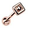 14k rose gold Balinese square cartilage stud, angled front view showing square frame and center dome detail