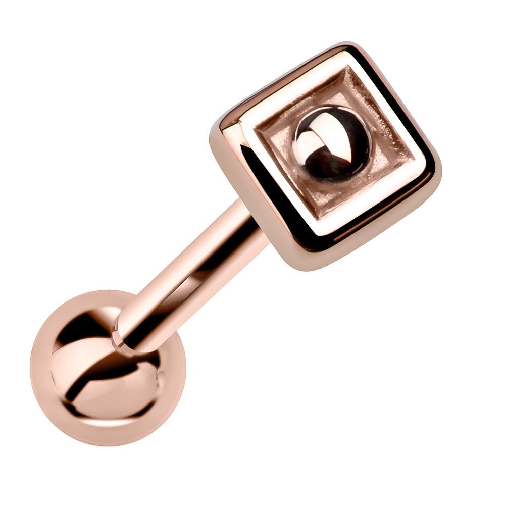 Elegant Balinese Square 14K Gold Cartilage Stud Earring-Rose
