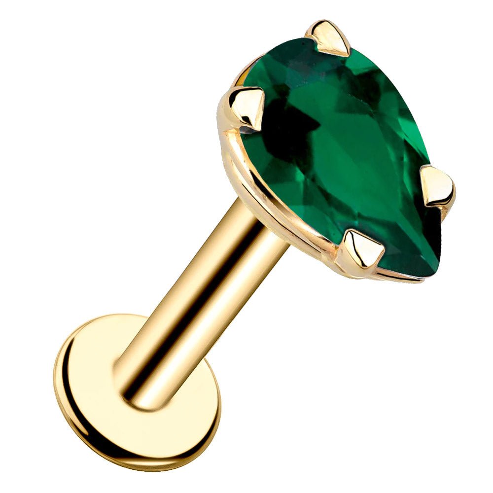 EMERALD PEAR SHAPED FLAT BACK EARRING
