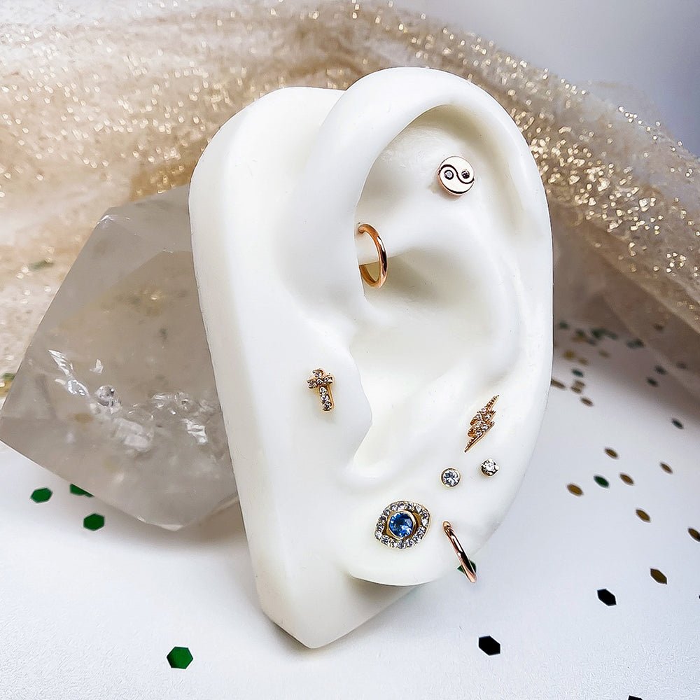 Diamond Pave Lightning Bolt 14k Gold Stud Earring