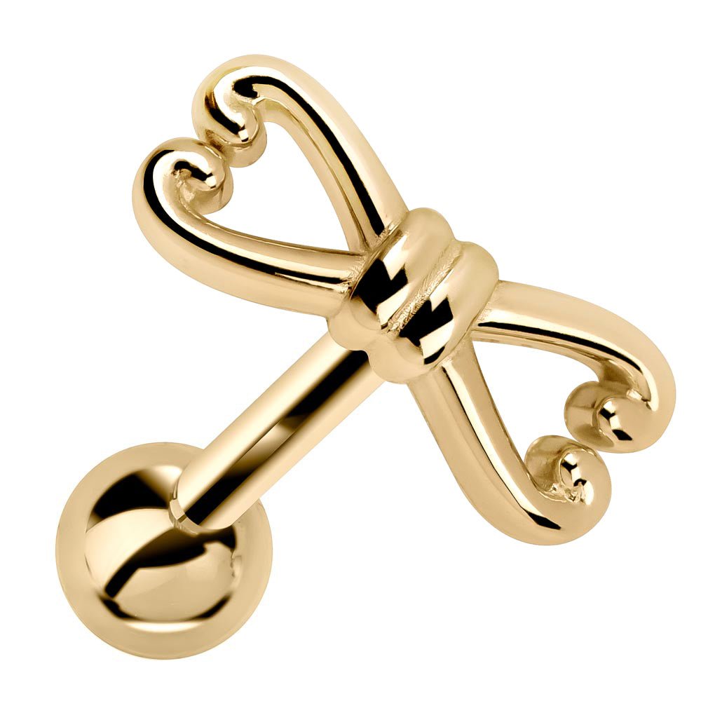 Fancy Bow 14K Gold Cartilage Stud Earring-Yellow