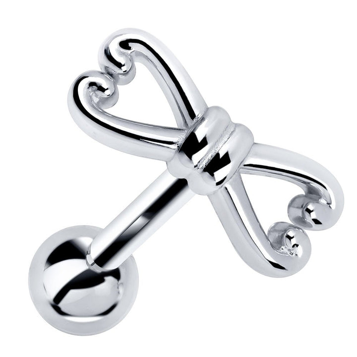 Fancy Bow 14K Gold Cartilage Stud Earring-White