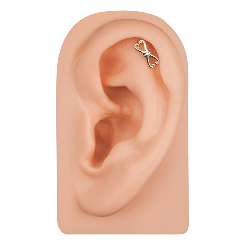 Fancy Bow 14K Gold Cartilage Stud Earring