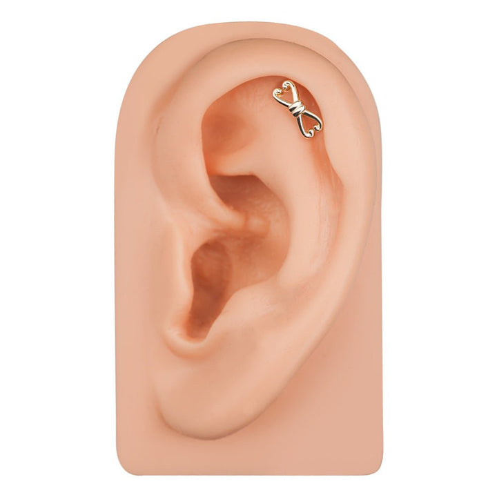 Fancy Bow 14K Gold Cartilage Stud Earring