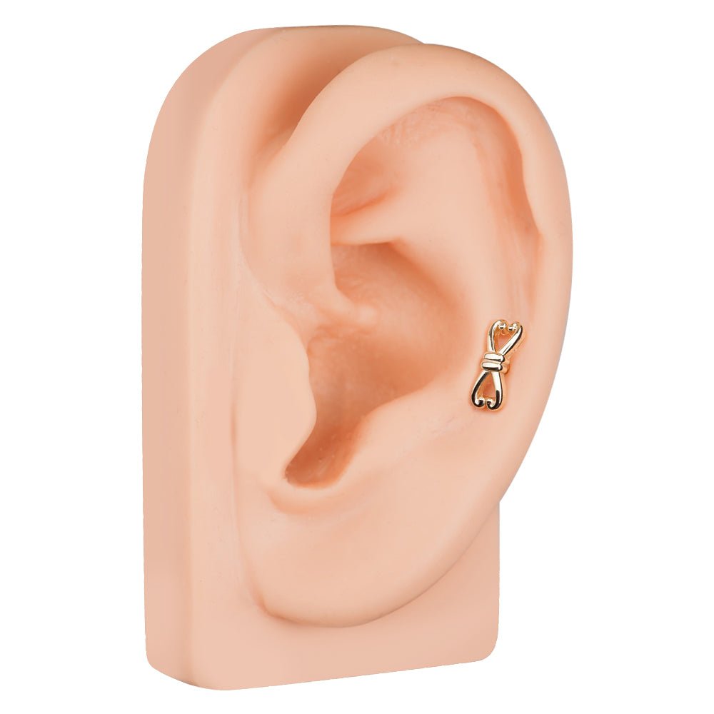 Fancy Bow 14K Gold Cartilage Stud Earring