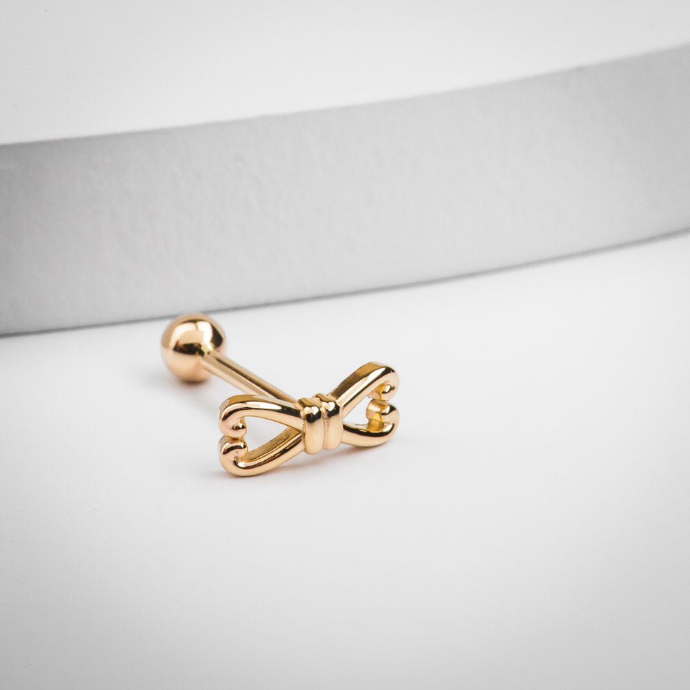 Fancy Bow 14K Gold Cartilage Stud Earring