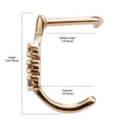 14K rose gold faux hoop nose ring size diagram showing 8mm height, 6mm diameter, and 6mm barbell length