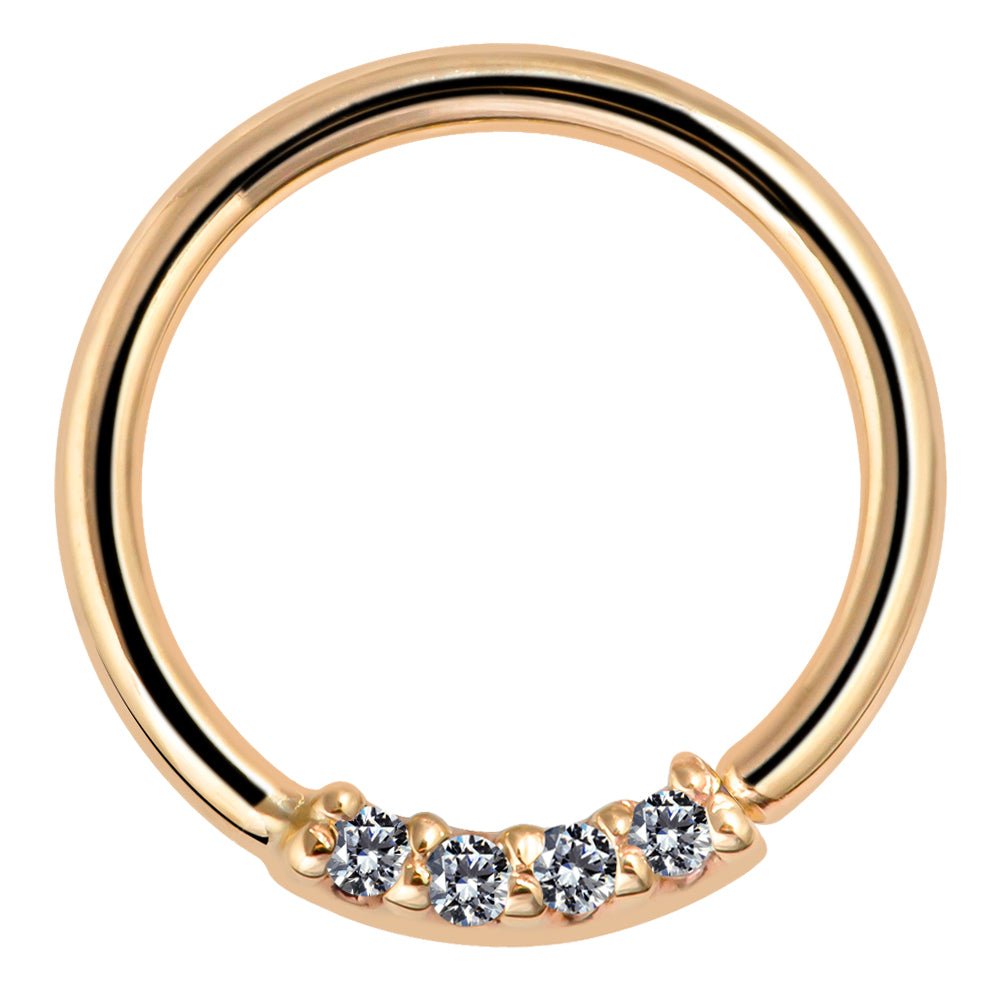 Four Diamonds Seamless Ring Hoop 14K Gold or Platinum-14K Yellow Gold   18G   3 8" (9.5mm)