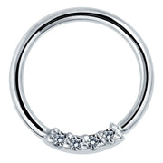 950 platinum seamless seam ring with four front-facing VS1 diamonds, polished high-shine finish