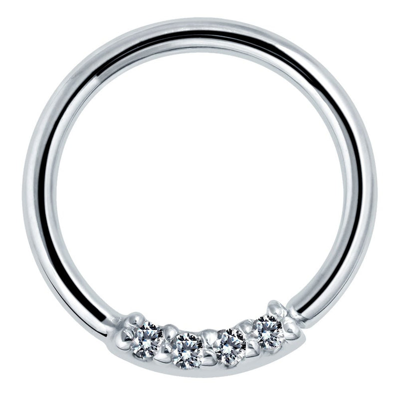 950 platinum seamless seam ring with four front-facing VS1 diamonds, polished high-shine finish