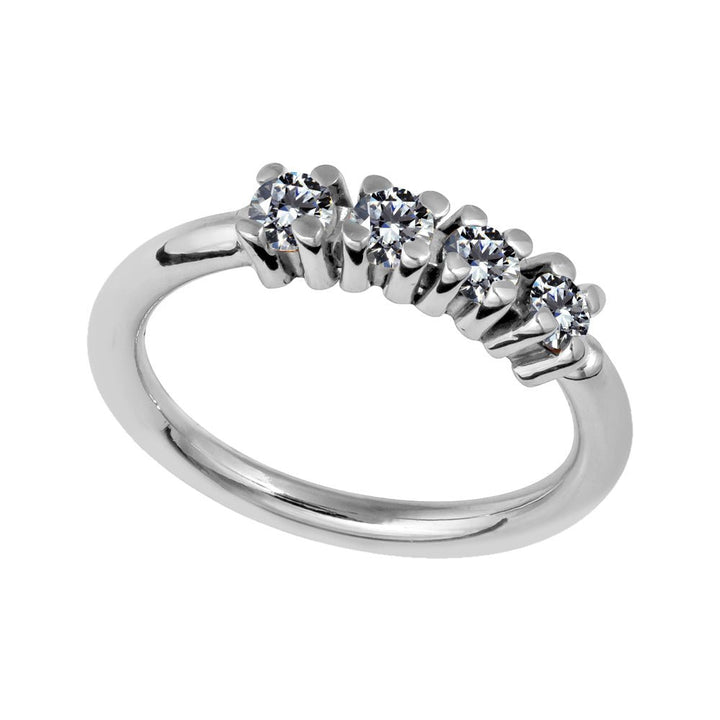 Four Diamonds Side-Set Seamless Ring Hoop-950 Platinum   18G   3 8" (9.5mm)